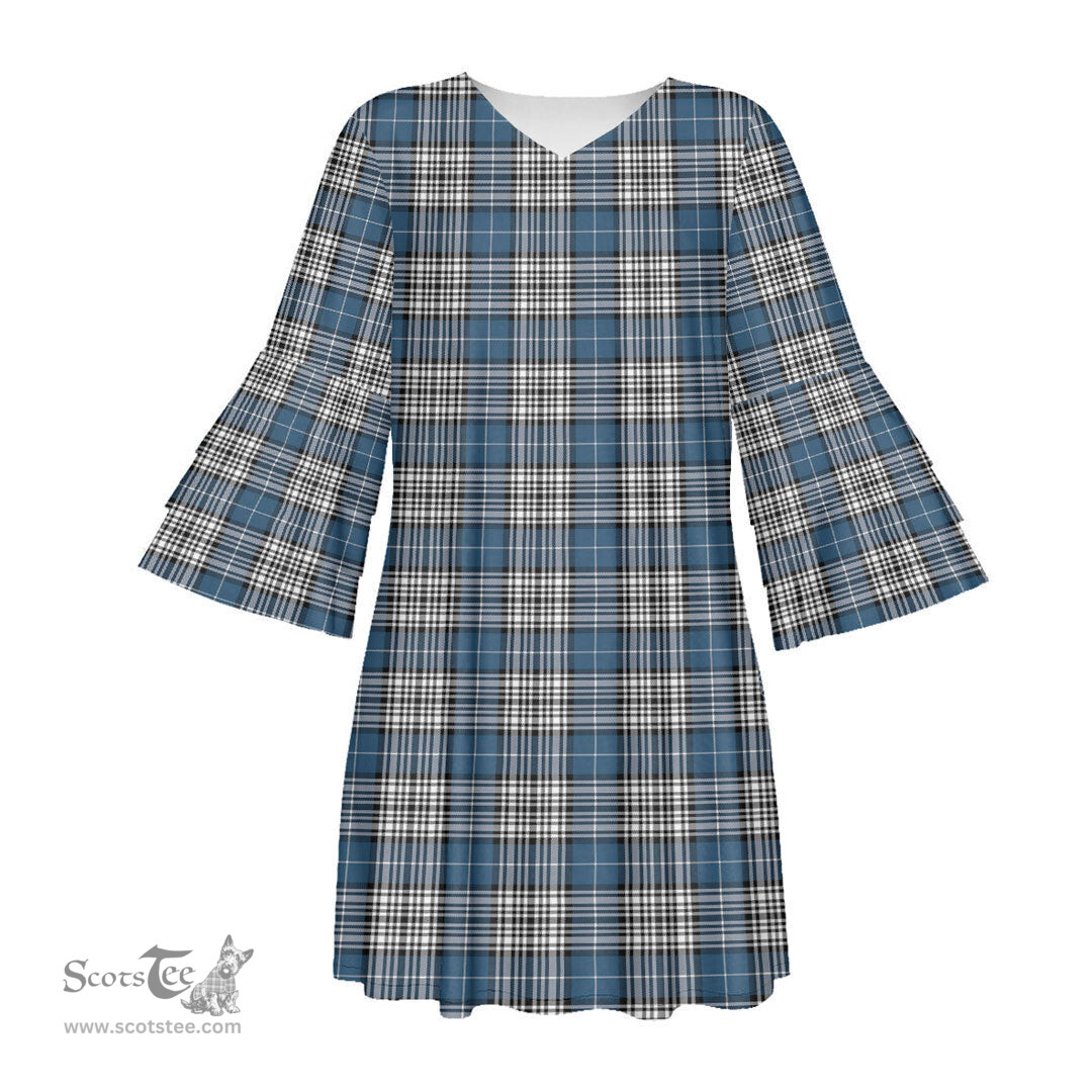 Scottish Napier Modern Tartan Womens Stacked Ruffle Sleeve Tartan Dress