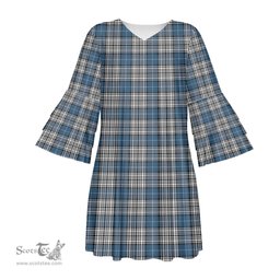 Scottish Napier Modern Tartan Womens Stacked Ruffle Sleeve Tartan Dress