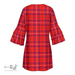 Scottish Rose Modern Clan Tartan Crest Womens Stacked Ruffle Sleeve Tartan Dress