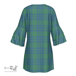 Scottish Montgomery Ancient Tartan Womens Stacked Ruffle Sleeve Tartan Dress
