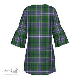Scottish Wishart Hunting Modern Clan Tartan Crest Womens Stacked Ruffle Sleeve Tartan Dress