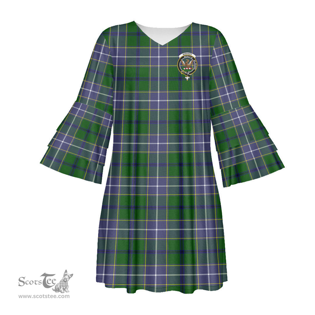 Scottish Wishart Hunting Modern Clan Tartan Crest Womens Stacked Ruffle Sleeve Tartan Dress