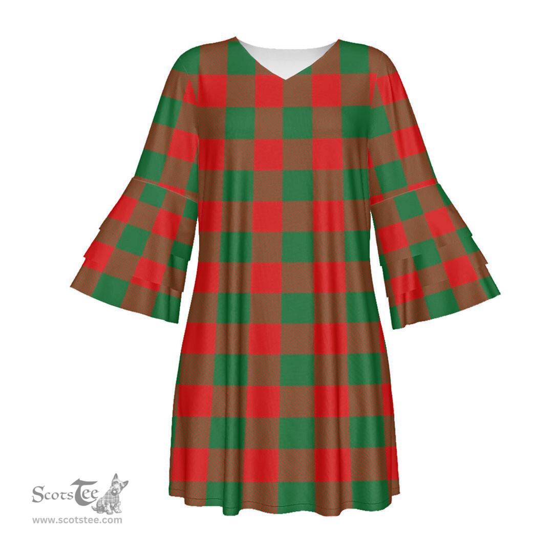 Scottish Moncrieffe Tartan Womens Stacked Ruffle Sleeve Tartan Dress