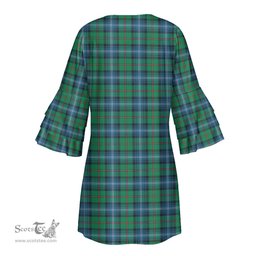 Scottish Urquhart Ancient Tartan Womens Stacked Ruffle Sleeve Tartan Dress