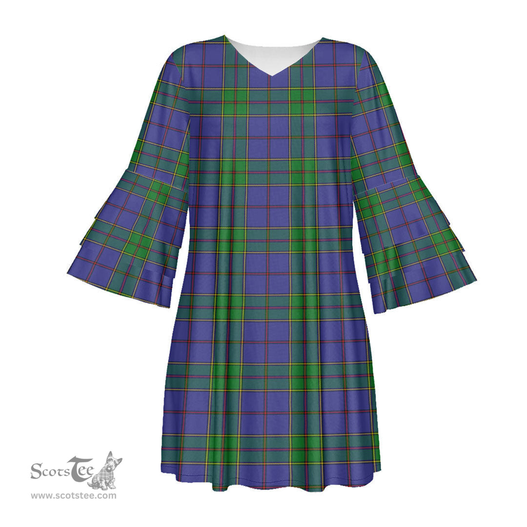 Scottish Strachan Tartan Womens Stacked Ruffle Sleeve Tartan Dress