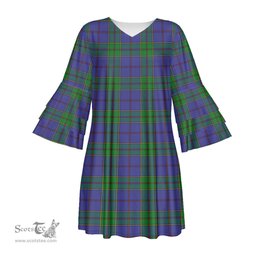 Scottish Strachan Tartan Womens Stacked Ruffle Sleeve Tartan Dress