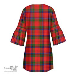 Scottish Nicolson Modern Clan Tartan Crest Womens Stacked Ruffle Sleeve Tartan Dress