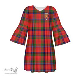 Scottish Nicolson Modern Clan Tartan Crest Womens Stacked Ruffle Sleeve Tartan Dress