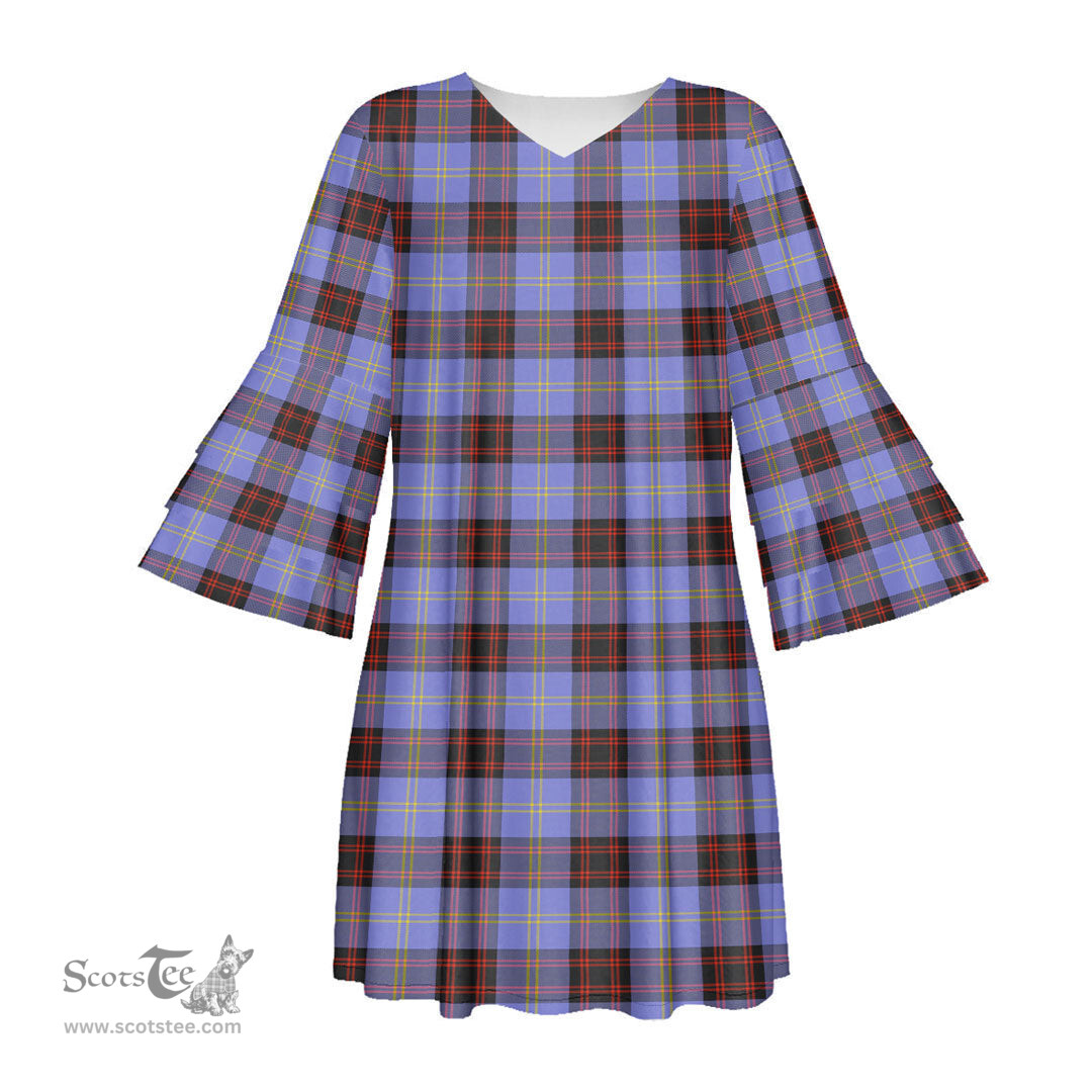 Scottish Rutherford Tartan Womens Stacked Ruffle Sleeve Tartan Dress