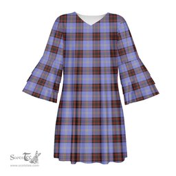 Scottish Rutherford Tartan Womens Stacked Ruffle Sleeve Tartan Dress