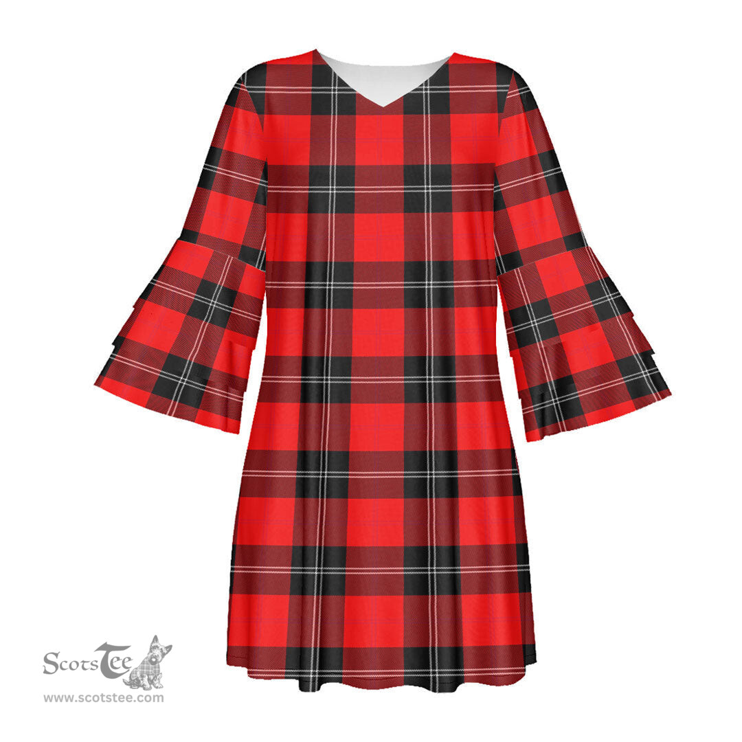 Scottish Ramsay Modern Tartan Womens Stacked Ruffle Sleeve Tartan Dress