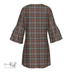 Scottish Murray of Atholl Weathered Clan Tartan Crest Womens Stacked Ruffle Sleeve Tartan Dress