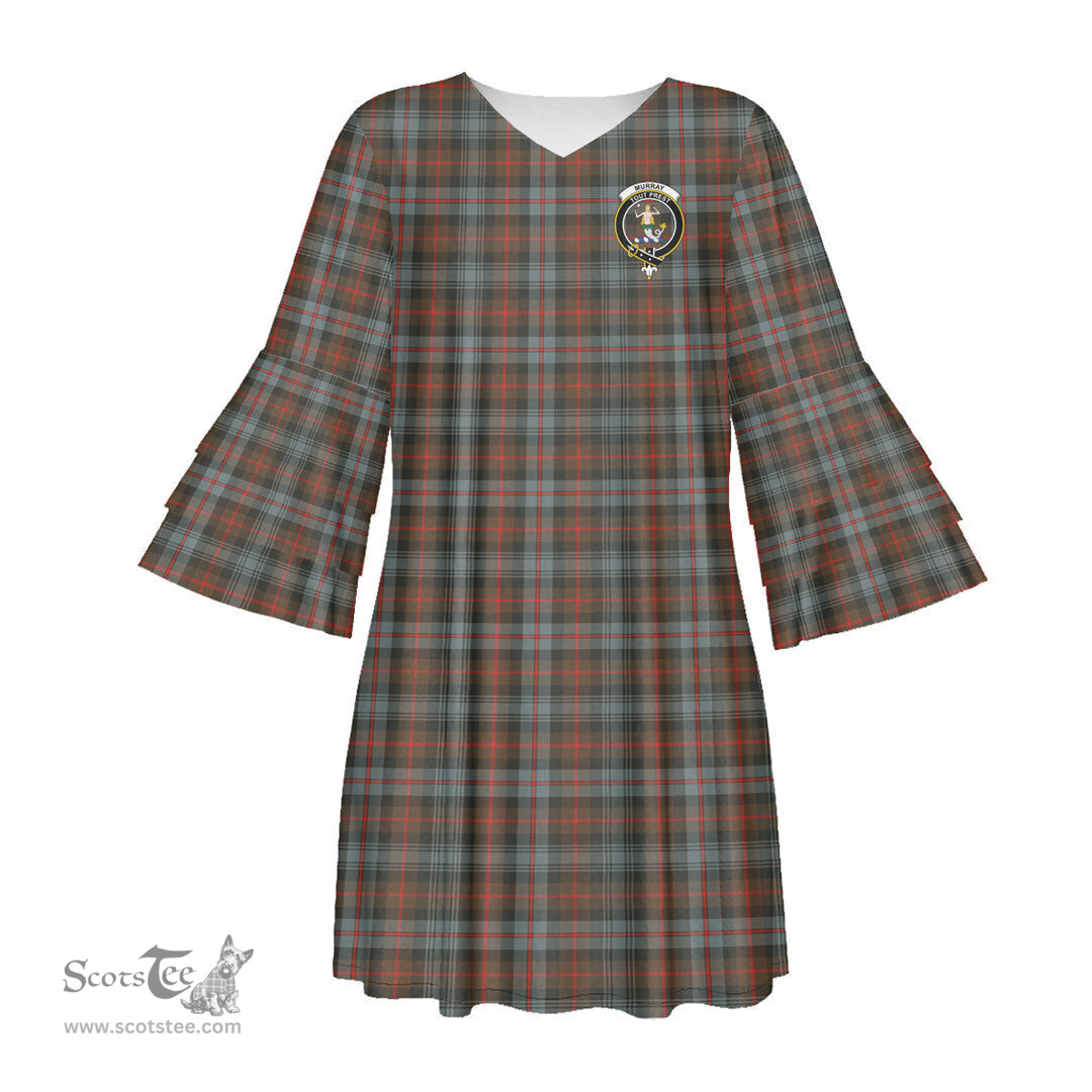 Scottish Murray of Atholl Weathered Clan Tartan Crest Womens Stacked Ruffle Sleeve Tartan Dress