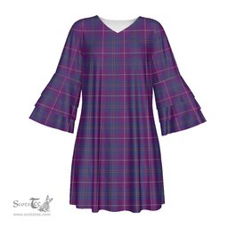 Scottish Pride of Glencoe Tartan Womens Stacked Ruffle Sleeve Tartan Dress