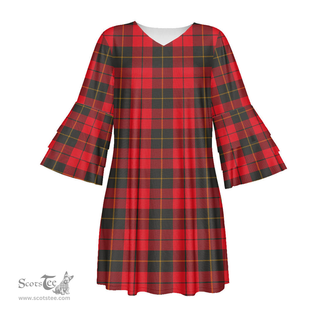 Scottish Wallace Weathered Tartan Womens Stacked Ruffle Sleeve Tartan Dress