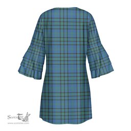 Scottish Matheson Hunting Ancient Clan Tartan Crest Womens Stacked Ruffle Sleeve Tartan Dress