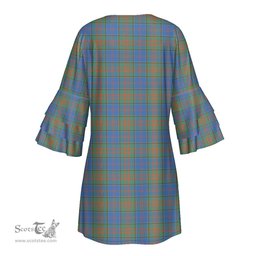 Scottish Stewart of Appin Hunting Ancient Tartan Womens Stacked Ruffle Sleeve Tartan Dress