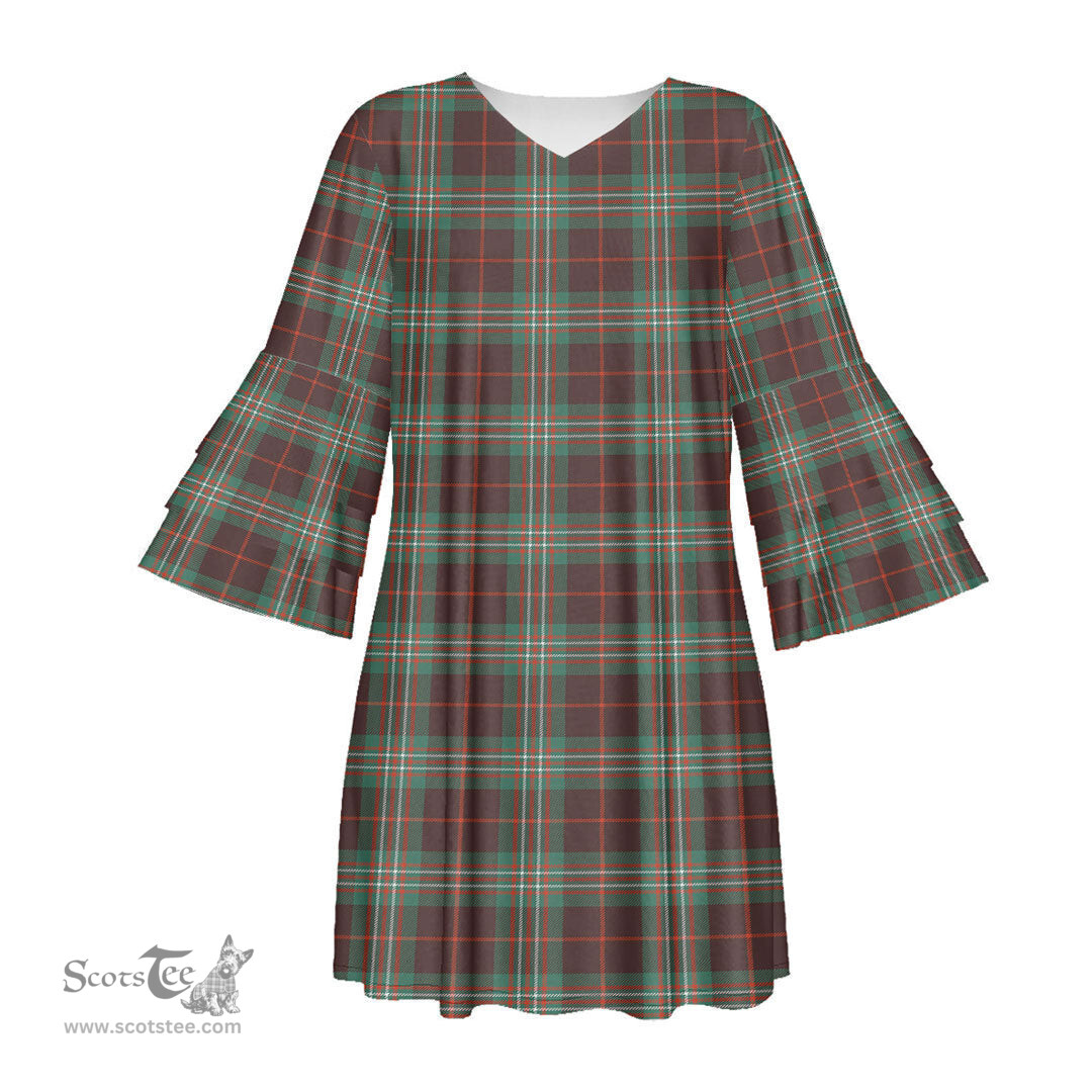 Scottish SCOTT BROWN ANCIENT Tartan Womens Stacked Ruffle Sleeve Tartan Dress
