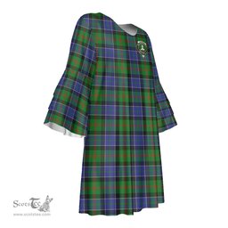 Scottish Paterson Clan Tartan Crest Womens Stacked Ruffle Sleeve Tartan Dress