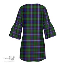 Scottish Russell Modern Clan Tartan Crest Womens Stacked Ruffle Sleeve Tartan Dress