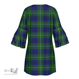 Scottish Oliphant Modern Tartan Womens Stacked Ruffle Sleeve Tartan Dress