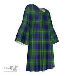 Scottish Oliphant Modern Tartan Womens Stacked Ruffle Sleeve Tartan Dress