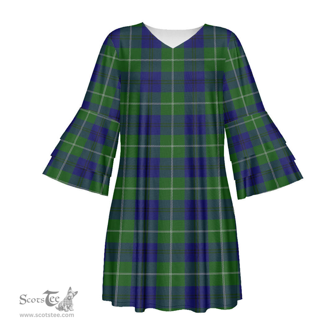 Scottish Oliphant Modern Tartan Womens Stacked Ruffle Sleeve Tartan Dress