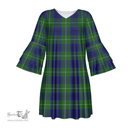 Scottish Oliphant Modern Tartan Womens Stacked Ruffle Sleeve Tartan Dress