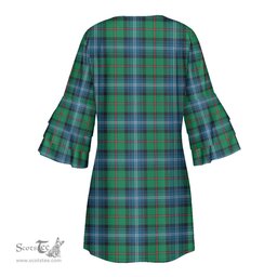Scottish Urquhart Ancient Clan Tartan Crest Womens Stacked Ruffle Sleeve Tartan Dress