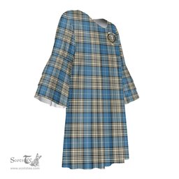 Scottish Napier Ancient Clan Tartan Crest Womens Stacked Ruffle Sleeve Tartan Dress