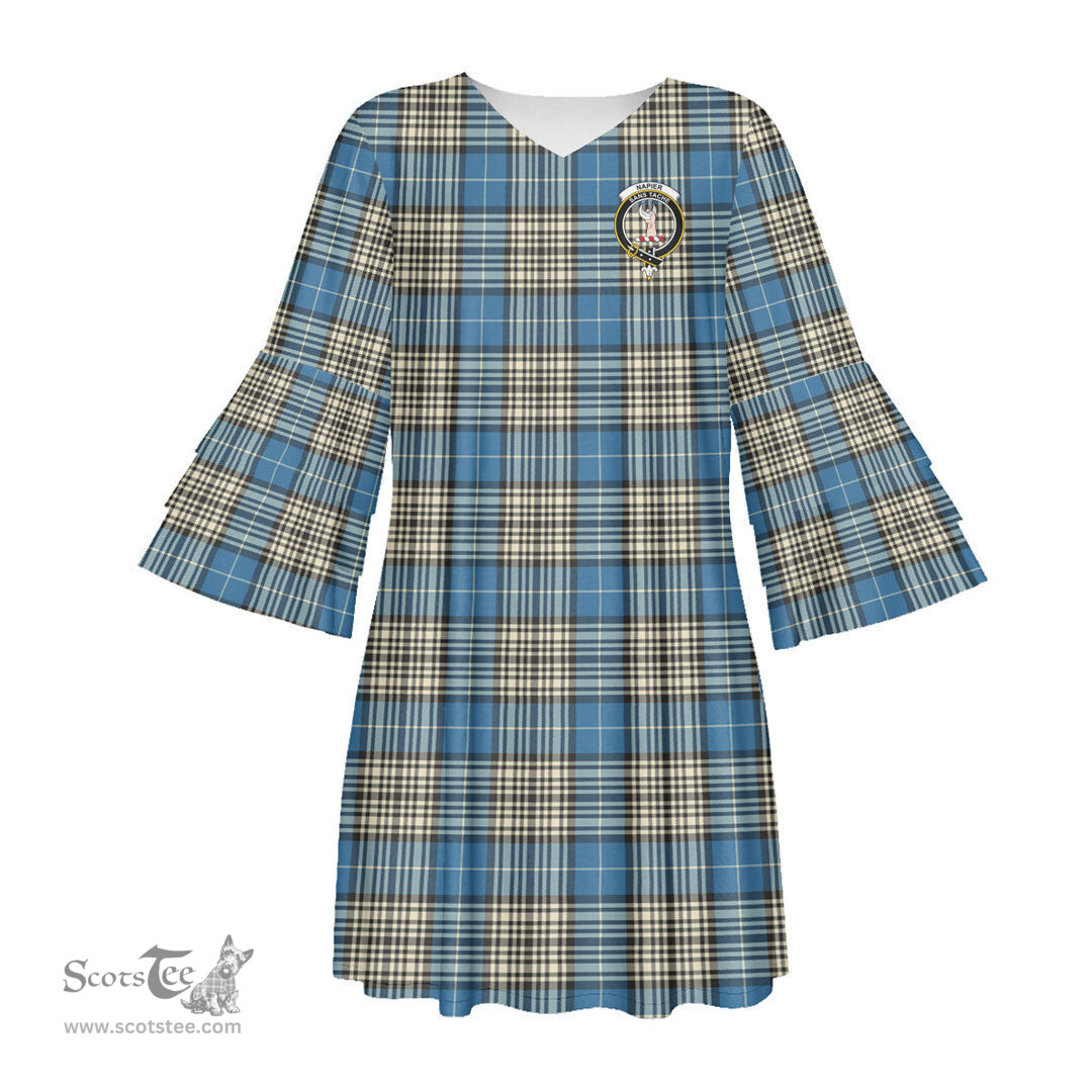 Scottish Napier Ancient Clan Tartan Crest Womens Stacked Ruffle Sleeve Tartan Dress