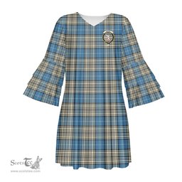 Scottish Napier Ancient Clan Tartan Crest Womens Stacked Ruffle Sleeve Tartan Dress