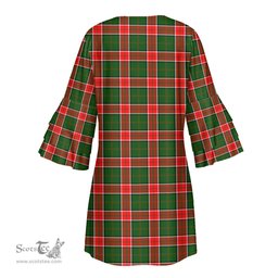 Scottish Pollock Modern Tartan Womens Stacked Ruffle Sleeve Tartan Dress