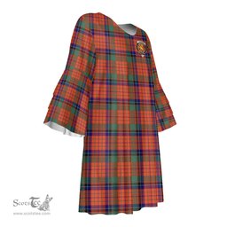 Scottish Nicolson Ancient Clan Tartan Crest Womens Stacked Ruffle Sleeve Tartan Dress
