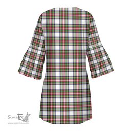 Scottish Stewart Dress Modern Clan Tartan Crest Womens Stacked Ruffle Sleeve Tartan Dress