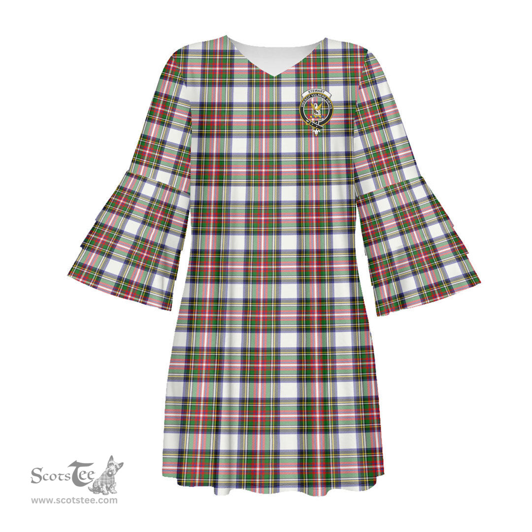 Scottish Stewart Dress Modern Clan Tartan Crest Womens Stacked Ruffle Sleeve Tartan Dress