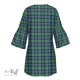 Scottish Rose Hunting Ancient Tartan Womens Stacked Ruffle Sleeve Tartan Dress