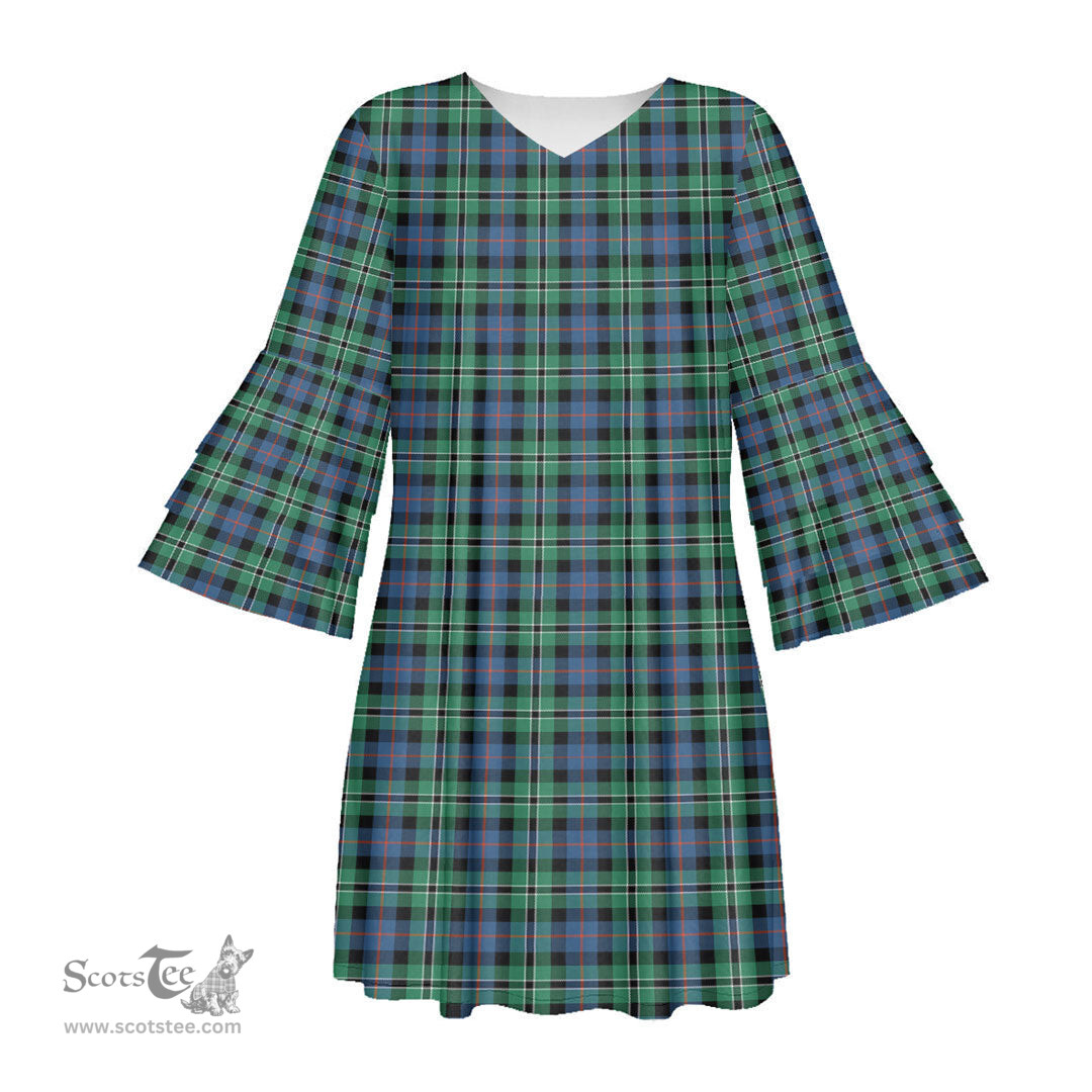 Scottish Rose Hunting Ancient Tartan Womens Stacked Ruffle Sleeve Tartan Dress