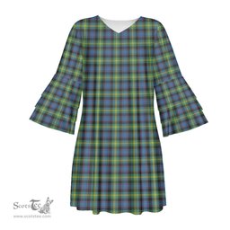 Scottish Watson Ancient Tartan Womens Stacked Ruffle Sleeve Tartan Dress