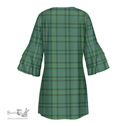 Scottish Ross Hunting Ancient Clan Tartan Crest Womens Stacked Ruffle Sleeve Tartan Dress