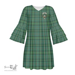 Scottish Ross Hunting Ancient Clan Tartan Crest Womens Stacked Ruffle Sleeve Tartan Dress