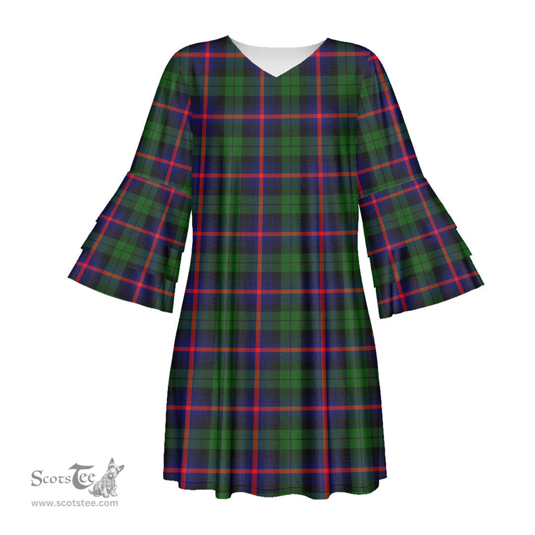 Scottish Urquhart Modern Tartan Womens Stacked Ruffle Sleeve Tartan Dress