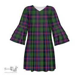 Scottish Urquhart Modern Tartan Womens Stacked Ruffle Sleeve Tartan Dress