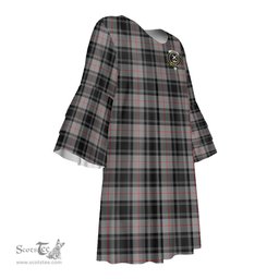 Scottish Moffat Modern Clan Tartan Crest Womens Stacked Ruffle Sleeve Tartan Dress