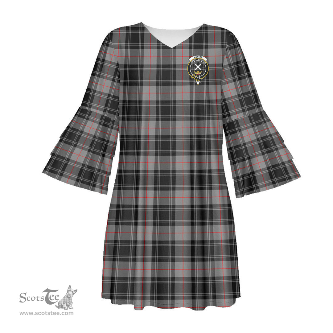 Scottish Moffat Modern Clan Tartan Crest Womens Stacked Ruffle Sleeve Tartan Dress