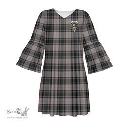Scottish Moffat Modern Clan Tartan Crest Womens Stacked Ruffle Sleeve Tartan Dress