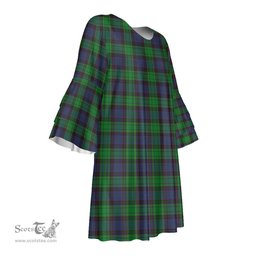 Scottish Stewart Old Modern Tartan Womens Stacked Ruffle Sleeve Tartan Dress