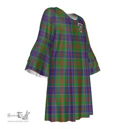 Scottish Stewart of Appin Hunting Modern Clan Tartan Crest Womens Stacked Ruffle Sleeve Tartan Dress