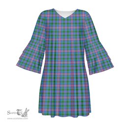 Scottish Ralston Tartan Womens Stacked Ruffle Sleeve Tartan Dress