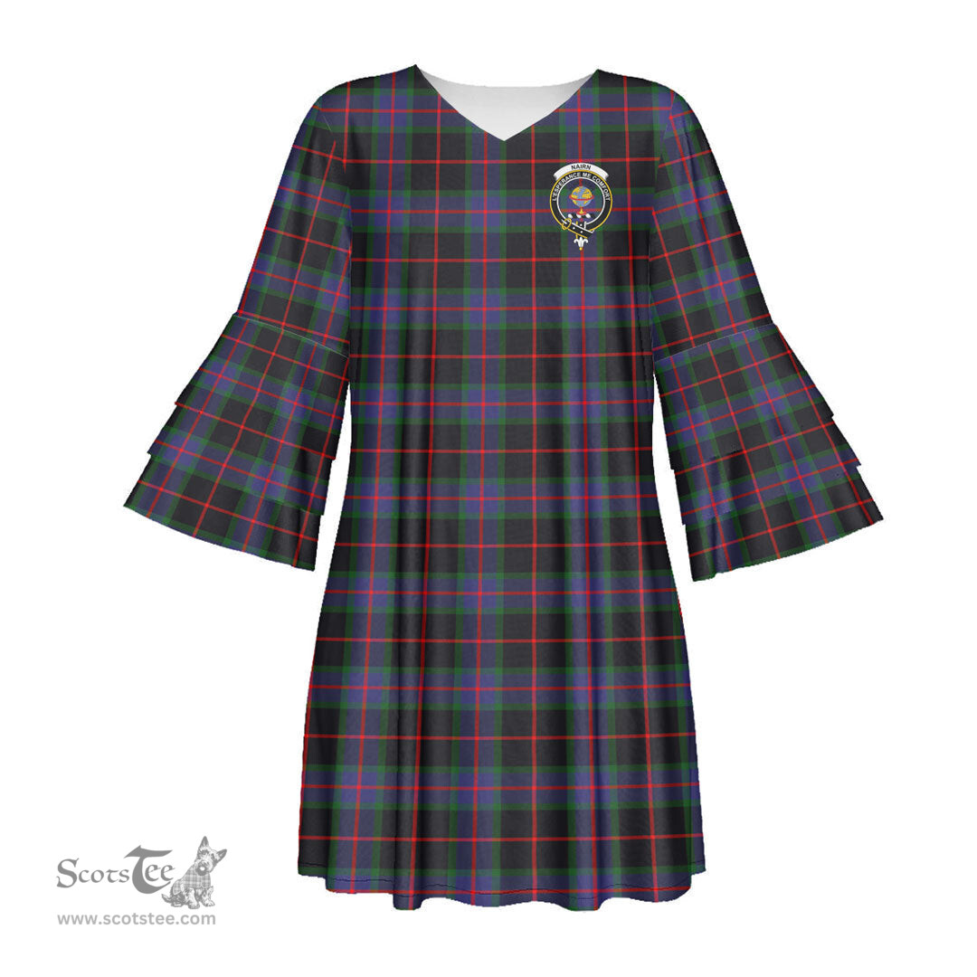 Scottish Nairn Clan Tartan Crest Womens Stacked Ruffle Sleeve Tartan Dress